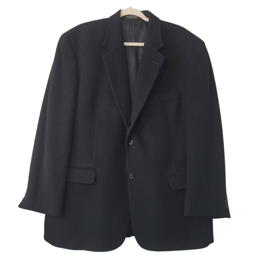Club Room Black Camel Hair Coat Blazer Suit Jacket Mens 46R Soft 2 Button Classi